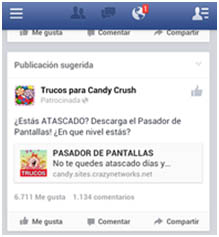 spam en facebook de candy crush