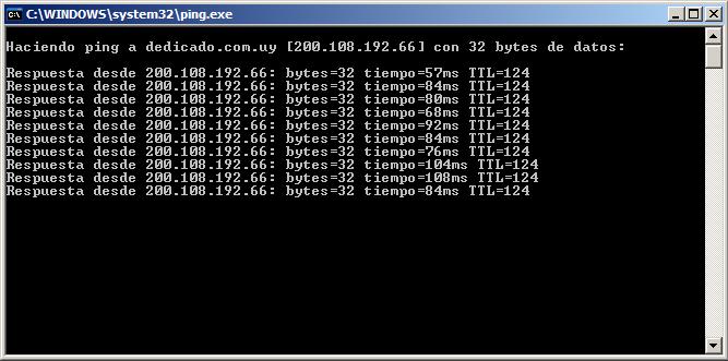 respuesta del ping en la consola de windows