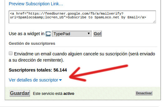 detalles de suscriptores por email