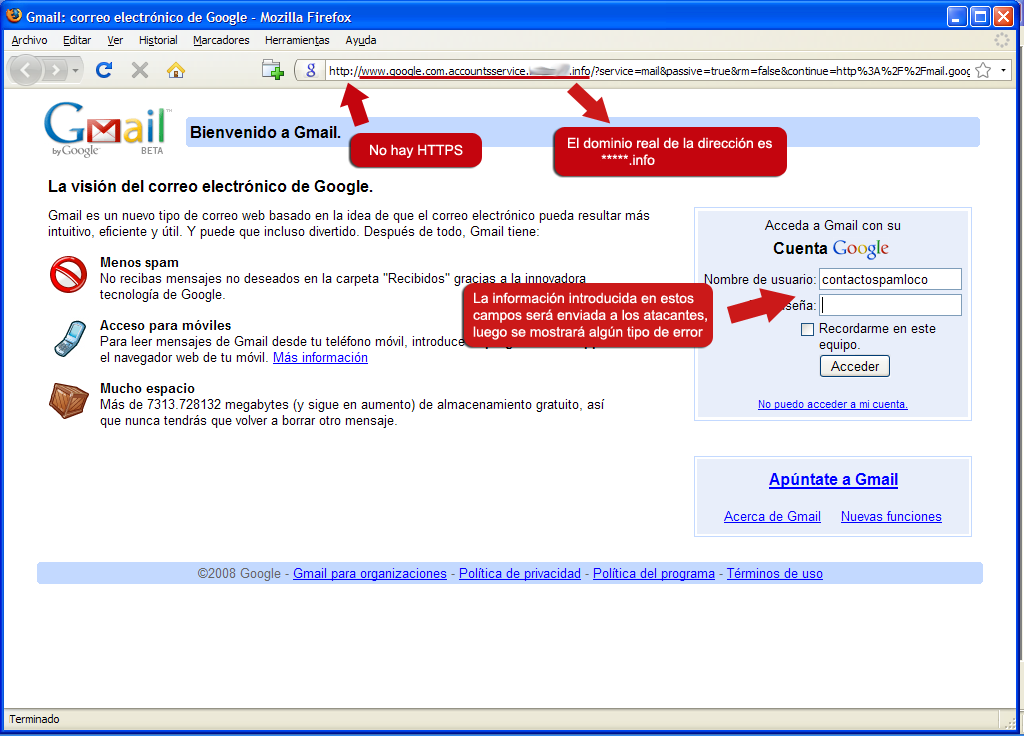 pagina falsa de gmail