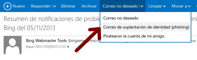 denunciar correo phishing en outlook