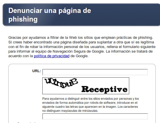 denunciar phishing google chrome