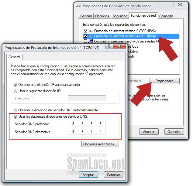 dns de google en windows