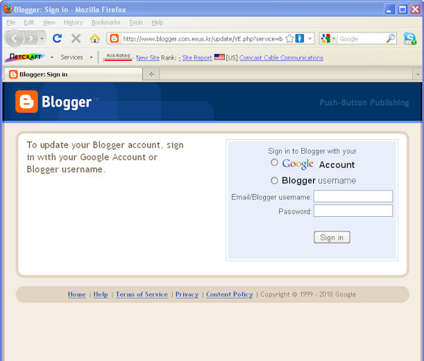 ejemplo phishing de blogger