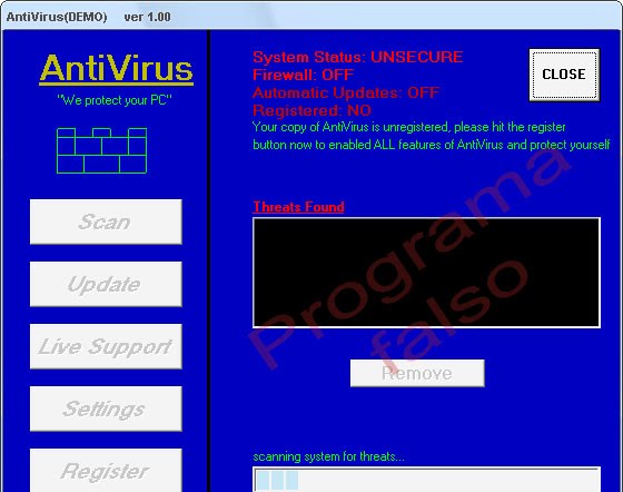 antivirus falso