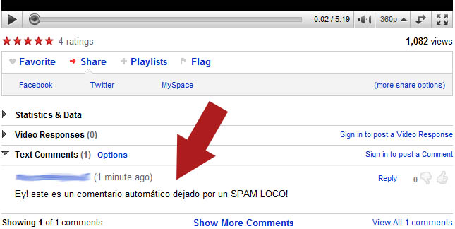 comentario spam en youtube