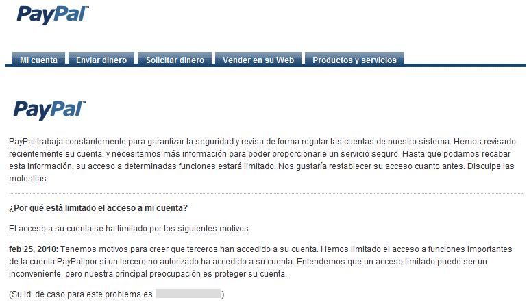 paypal cuenta limitada