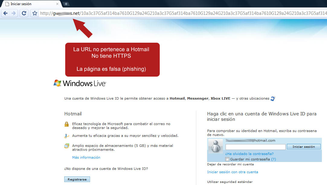 pagina falsa de hotmail que roba contraseñas