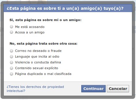 denunciar pagina en facebook lista