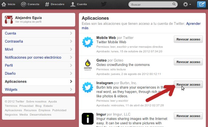 revocar acceso aplicacion en twitter