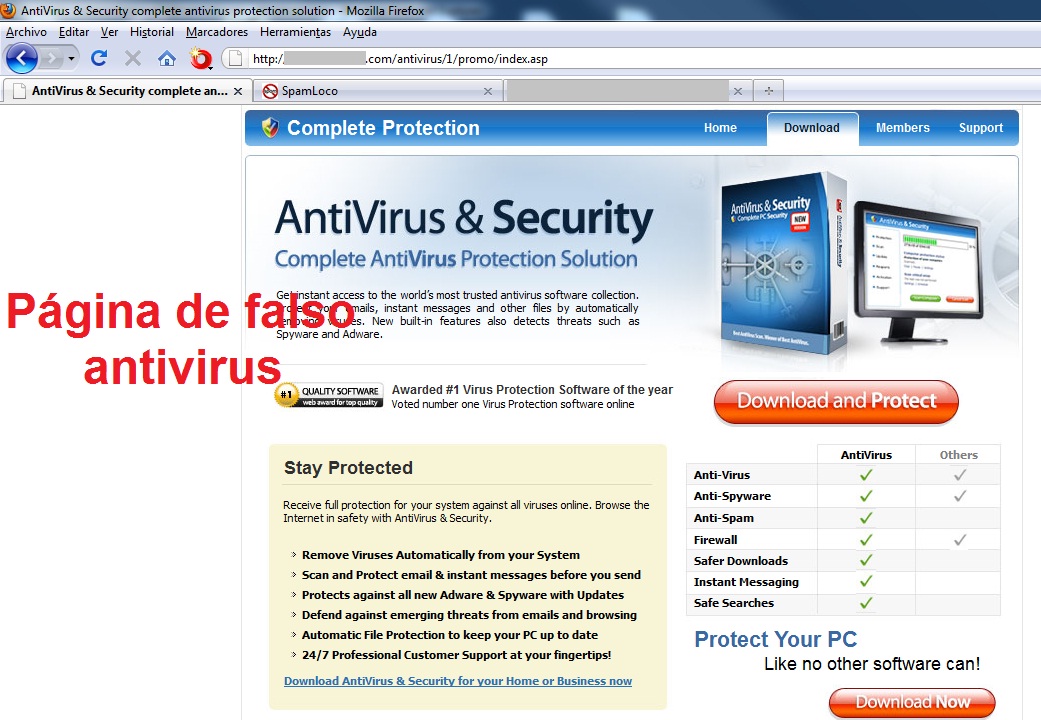pagina falsa del antivirus