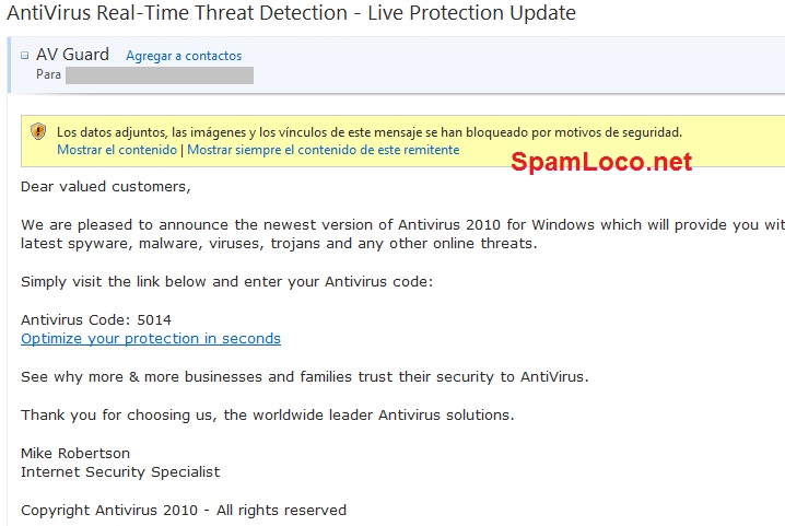 correo promociona falso antivirus