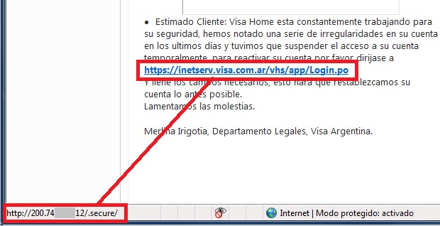correo phishing de visa argentina