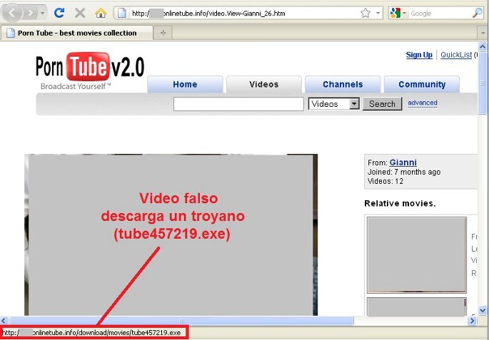 troyano en sitio de youtube falso