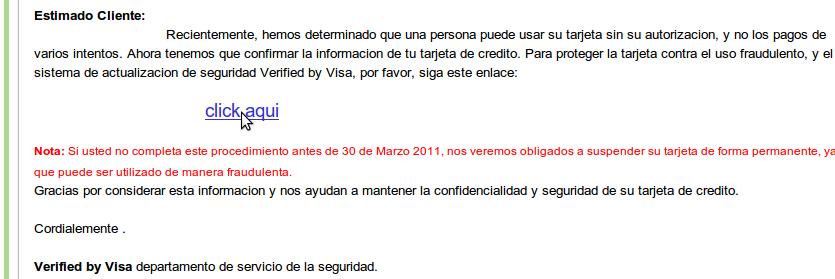 correo falso de visa o phishing