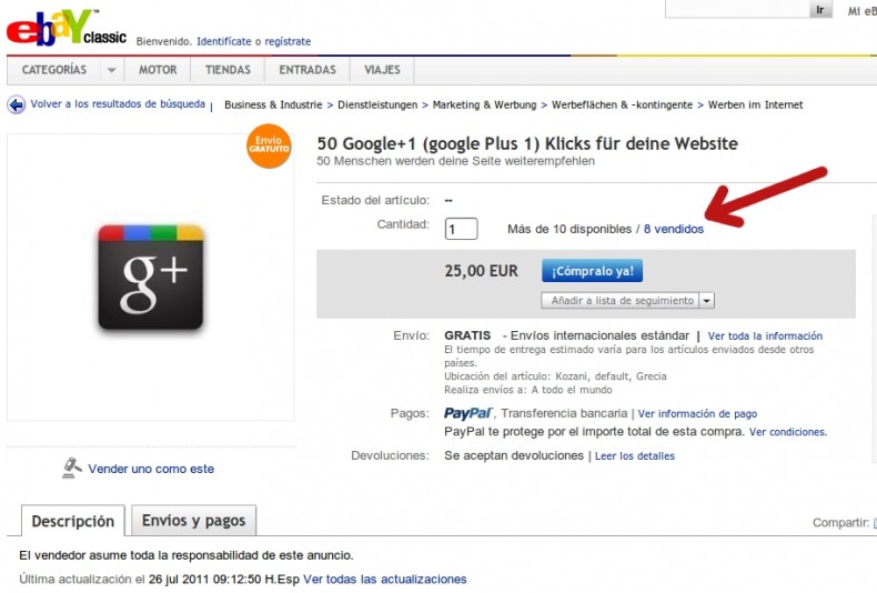 mas uno a la venta para google plus