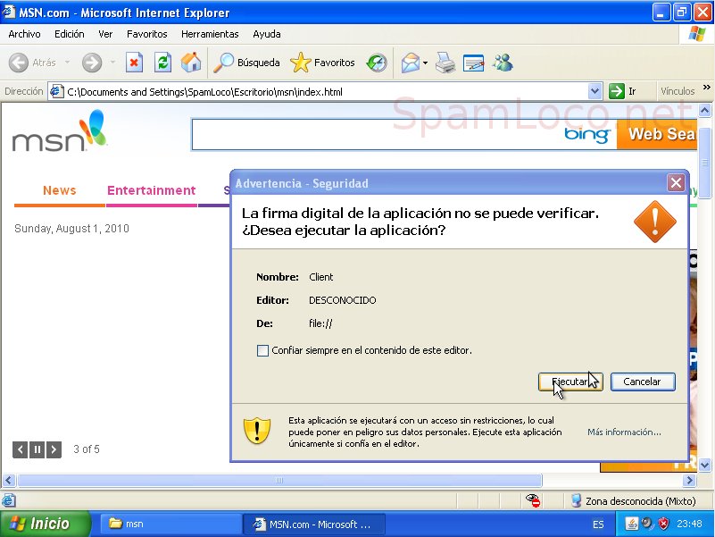 pagina falsa del msn con java