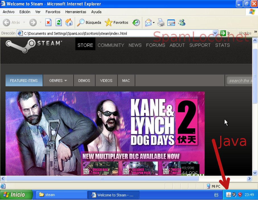 pagina falsa de steam con java
