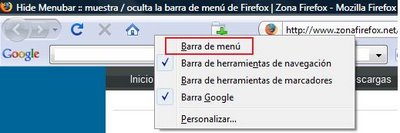 Menú oculto en Firefox