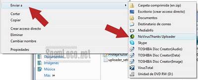 menu NoVirusThanks Uploader