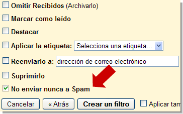 No enviar nunca a Spam