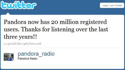 pandora 20 millon twitt