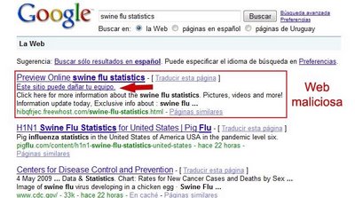Resultados maliciosos Google Gripe porcina