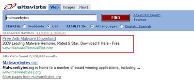 anuncio malware altavista