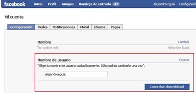 Cambio nombre de usuario FB