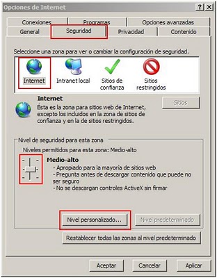 configuración de activex en internet explorar