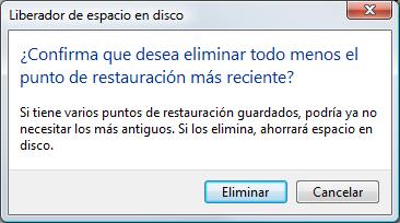 Liberar espacio restaurar sistema