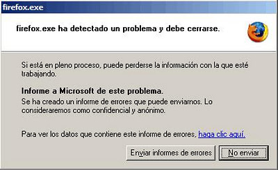 informe de error en windows xp