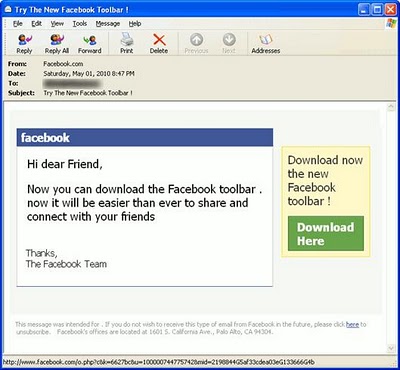 toolbar facebook spam