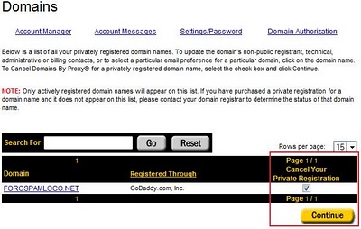 eliminar privado godaddy