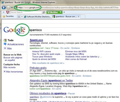 McAfee SiteAdvisor google cifrado