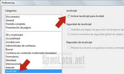 Desactivar javascript adobe reader