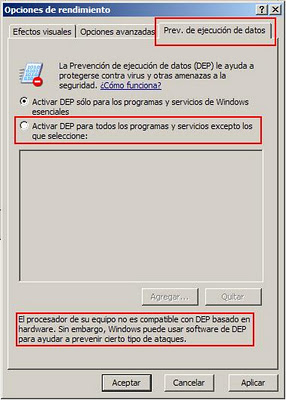 desactivando DEP en windows