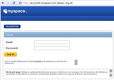 sitio falso myspace