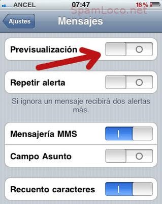 desactivar previsualizacion de mensajes