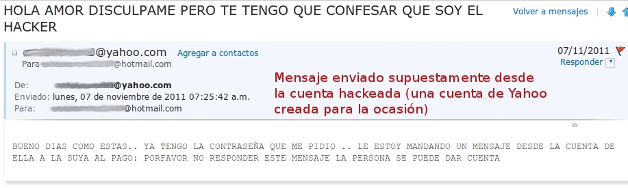 mensaje enviado por el supuesto hacker