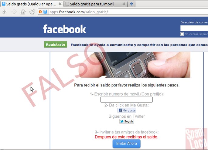 saldo gratis en facebook engaño