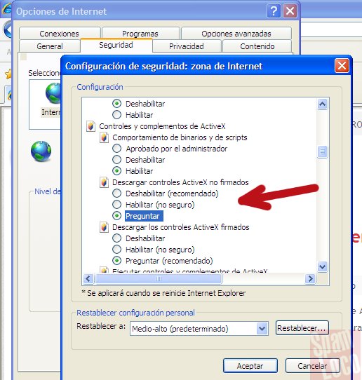 activex configuracion internet explorer