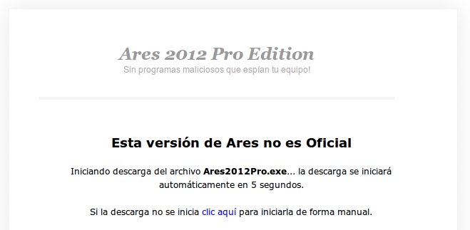 advertencia ares no oficial