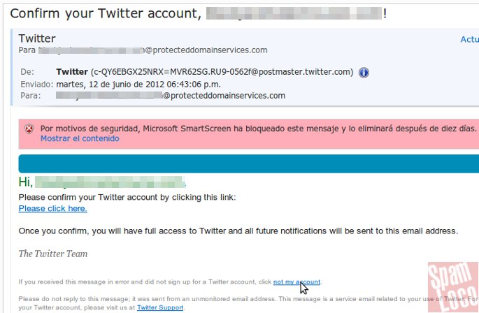 twitter correo spam confirmar cuenta