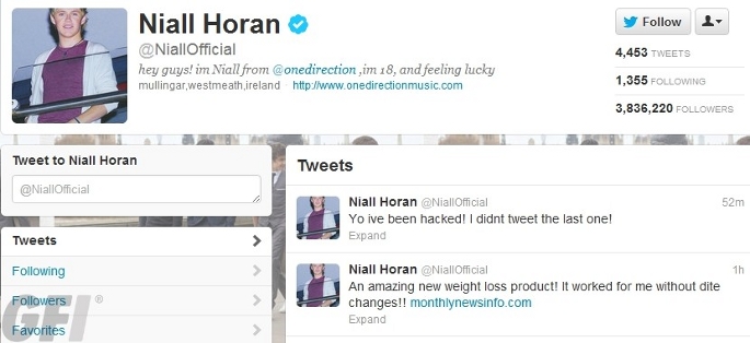 twitter Niall Horan spam