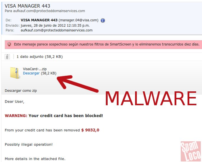 spam de visa con adjunto infectado