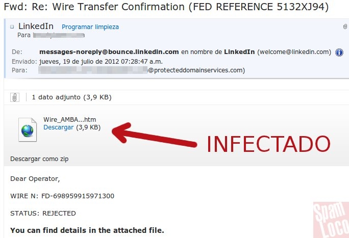adjunto infectado en correo spam