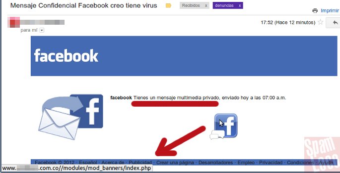 aviso falso de mensaje en facebook