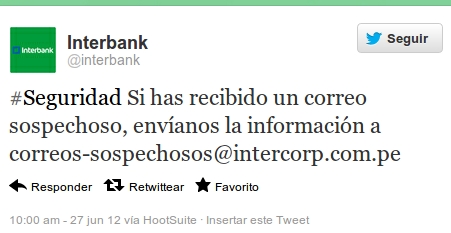 twitt publicado por el banco