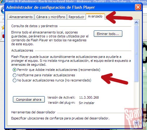 opciones de actualizacion de flash player en windows